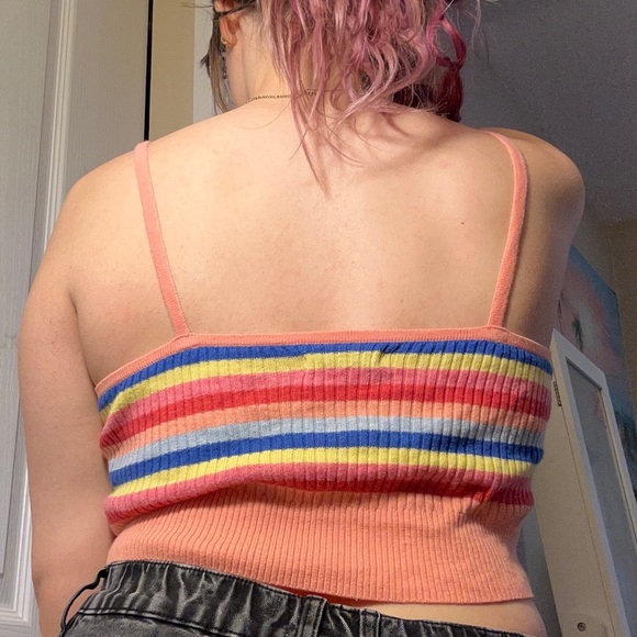 ‼️SALE‼️ AMERICAN EAGLE COLORFUL STRIPED BUTTON SOFT KNIT CROP TOP TANK - Picture 5 of 6